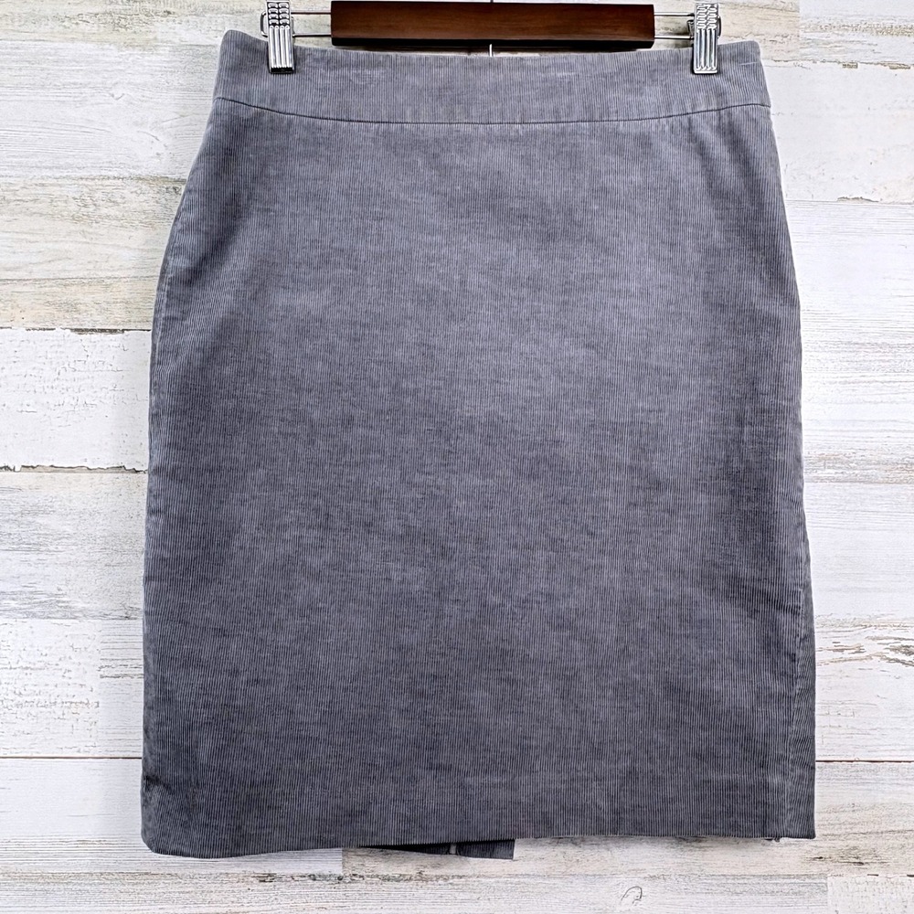 J.Crew Pencil Skirt Womens 6 Grey Corduroy Stretch Knee Length Preppy Office